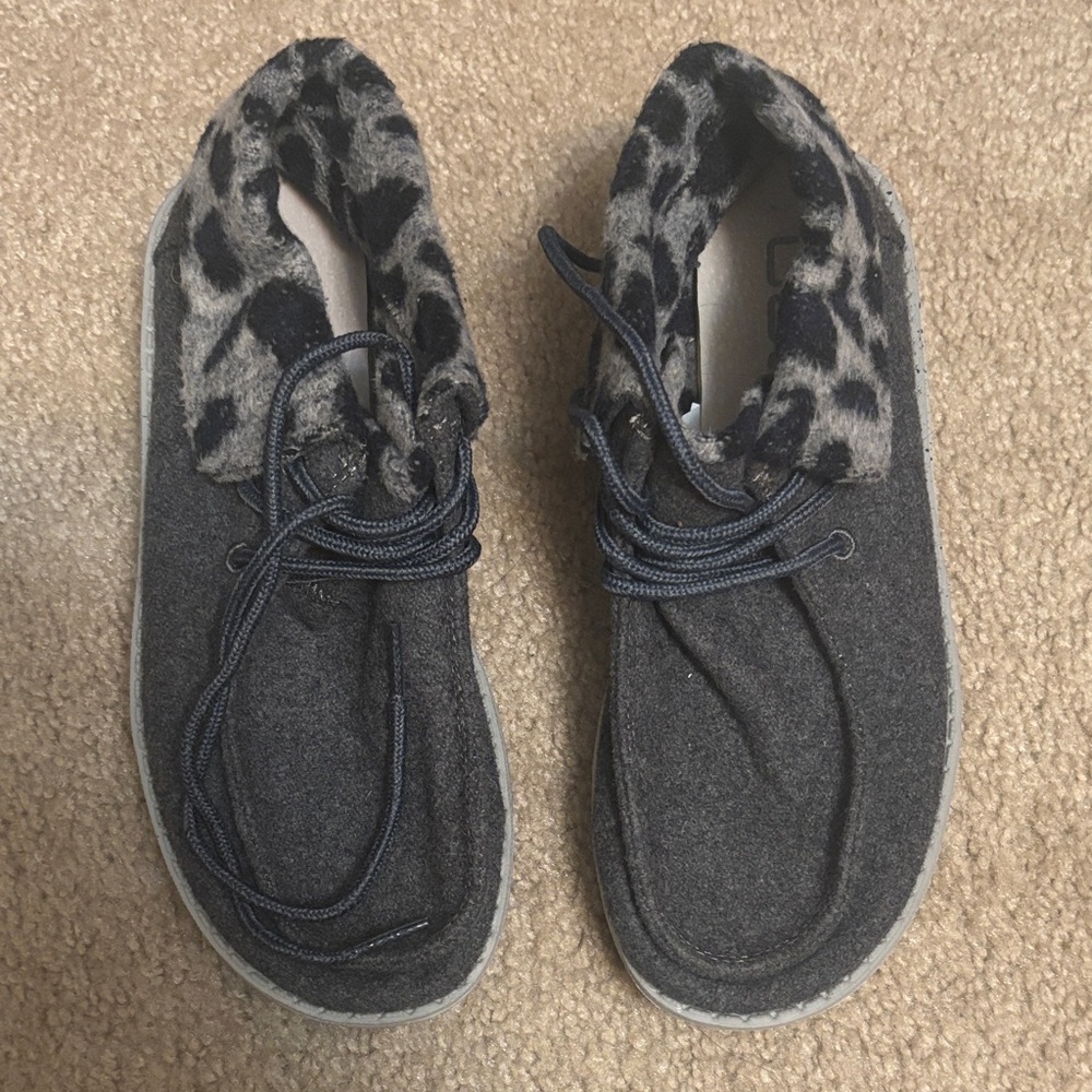 Hey Dude Gray Loafers with Leopard Accent